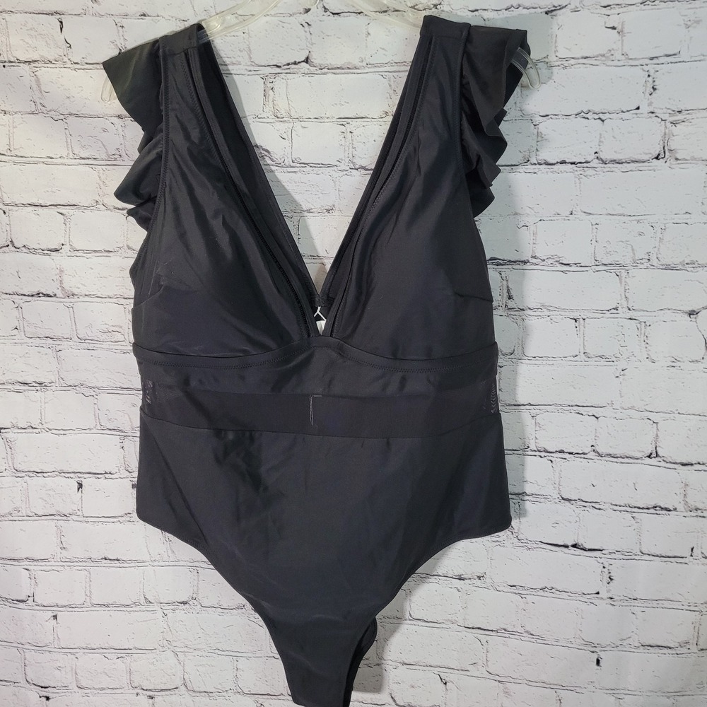 Cupshe Women's Bathing Suit Black Deep V Neck Sheer One Piece Swimsuit Size 3X